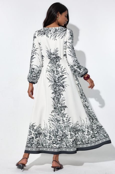Bedrucktes V-Ausschnitt-Maxi-Kleid mit Bindegürtel - Image 3