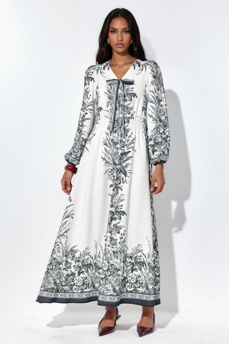 Bedrucktes V-Ausschnitt-Maxi-Kleid mit Bindegürtel - Image 5