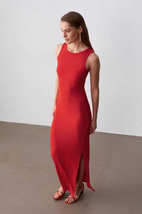 Rippoptik Ärmelloses Bodycon-Maxikleid - Image 1