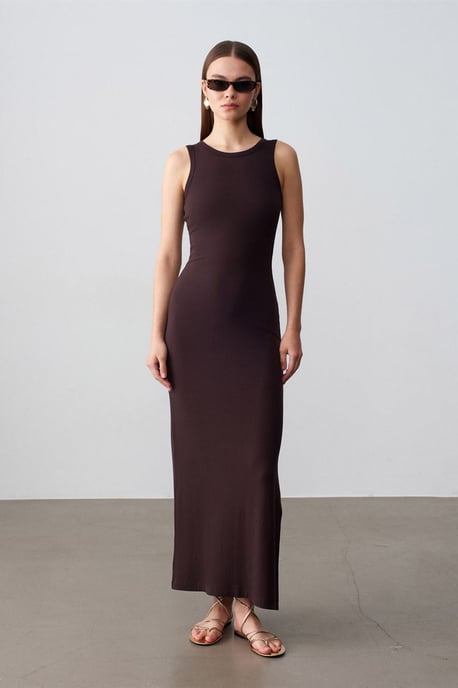Rippoptik Ärmelloses Bodycon-Maxikleid - Image 1