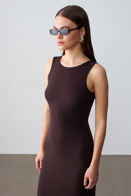 Rippoptik Ärmelloses Bodycon-Maxikleid - Image 3