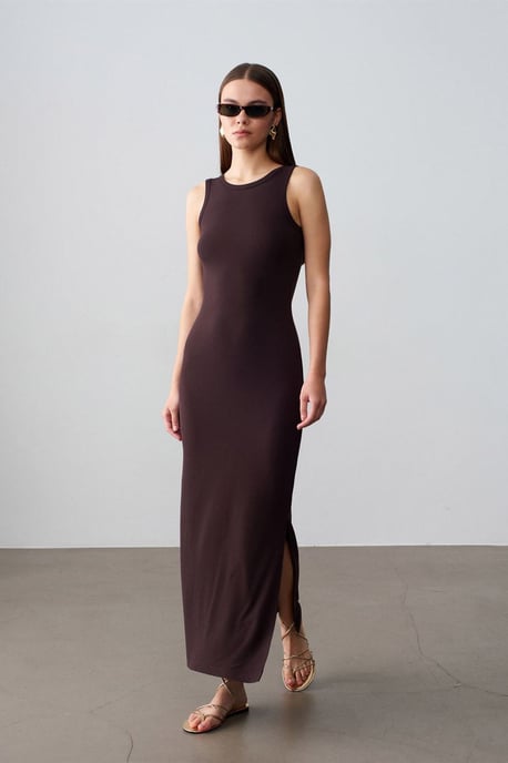 Rippoptik Ärmelloses Bodycon-Maxikleid - Image 4