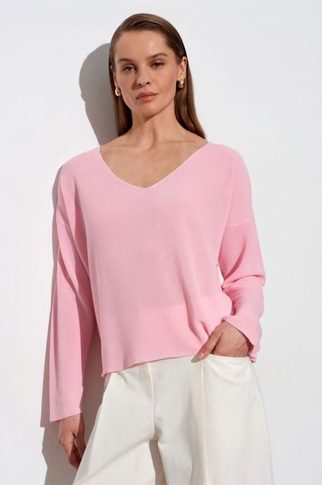 Damen V-Ausschnitt Rippstrickpullover - Image 3