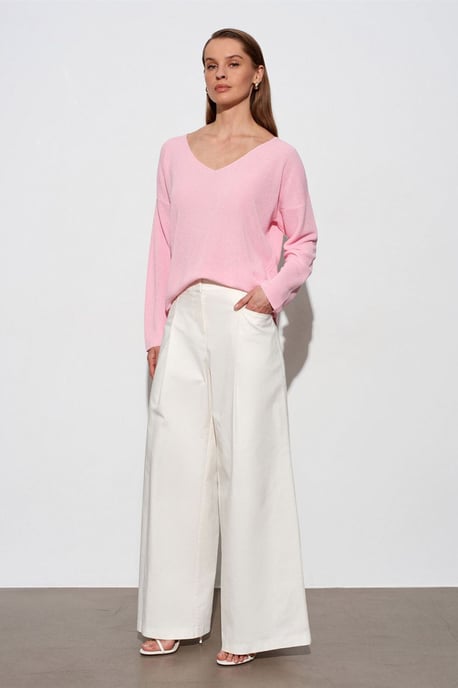 Damen V-Ausschnitt Rippstrickpullover - Image 4