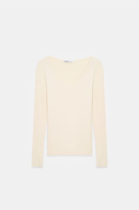Slim Fit V-Ausschnitt Rippstrickpullover - Image 5