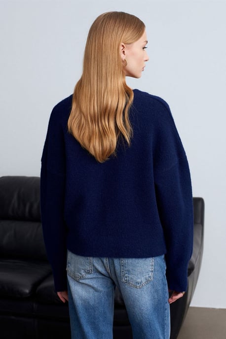 Damen V-Ausschnitt Rippstrickpullover - Image 2