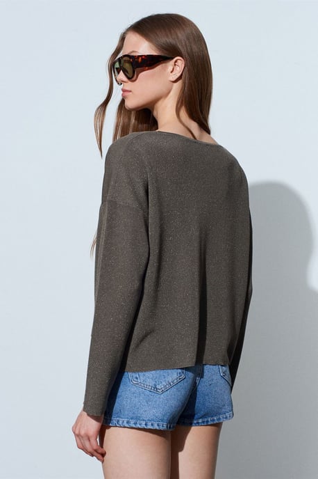 Damen V-Ausschnitt Rippstrickpullover - Image 2