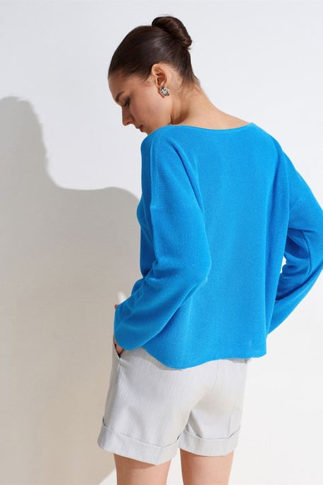 Damen V-Ausschnitt Rippenstrickpullover - Image 2
