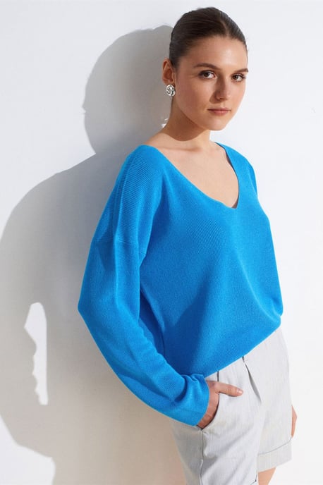 Damen V-Ausschnitt Rippenstrickpullover - Image 4
