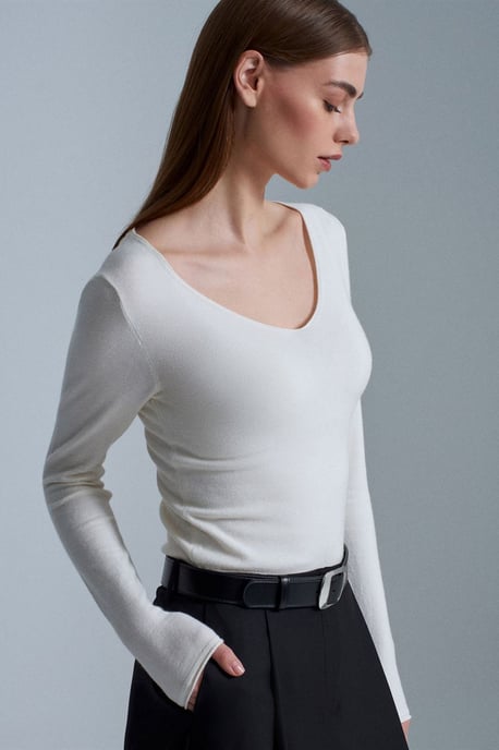 Schlanker V-Ausschnitt Rippenstrickpullover - Image 2