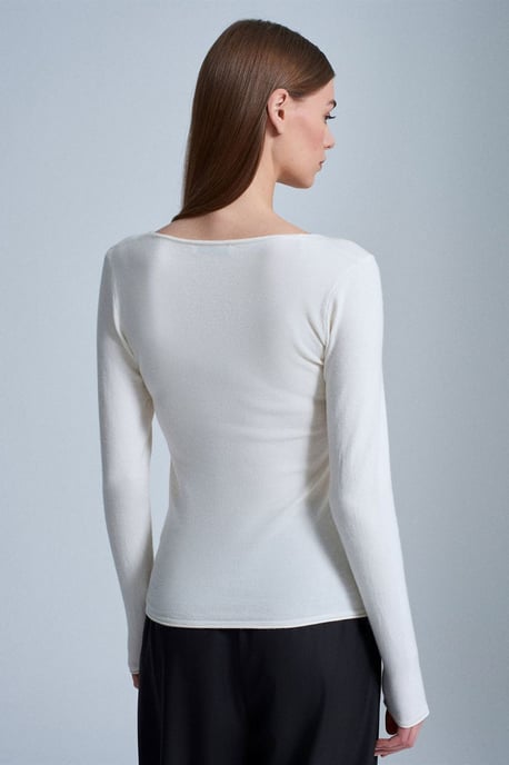 Schlanker V-Ausschnitt Rippenstrickpullover - Image 4