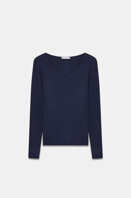 Slim Fit V-Ausschnitt Rippstrickpullover - Image 5
