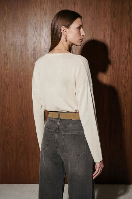 Damen V-Ausschnitt Rippstrickpullover - Image 2