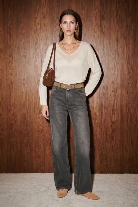 Damen V-Ausschnitt Rippstrickpullover - Image 3