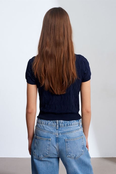 Damen Kurzjäckchen mit Jacquard-Muster und Knöpfen - Image 2