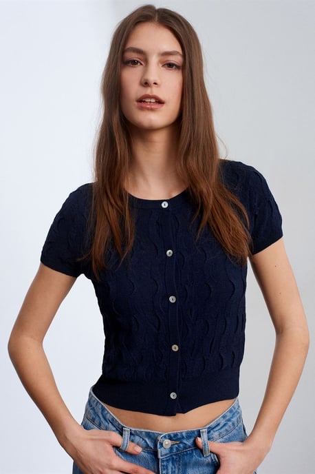 Damen Kurzjäckchen mit Jacquard-Muster und Knöpfen - Image 3