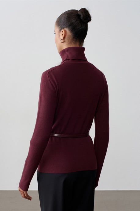 Damen Strickpullover mit Gürtel und Stehkragen - Image 2