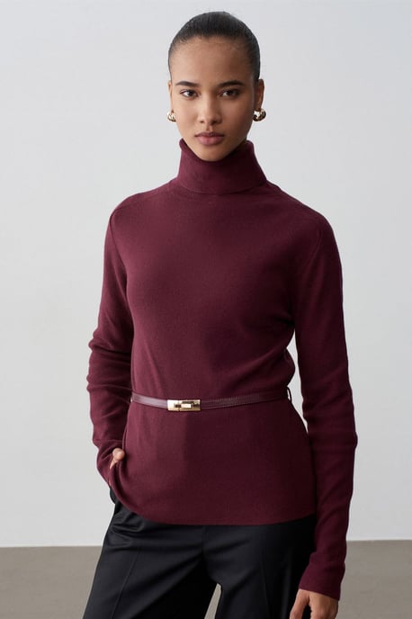 Damen Strickpullover mit Gürtel und Stehkragen - Image 4