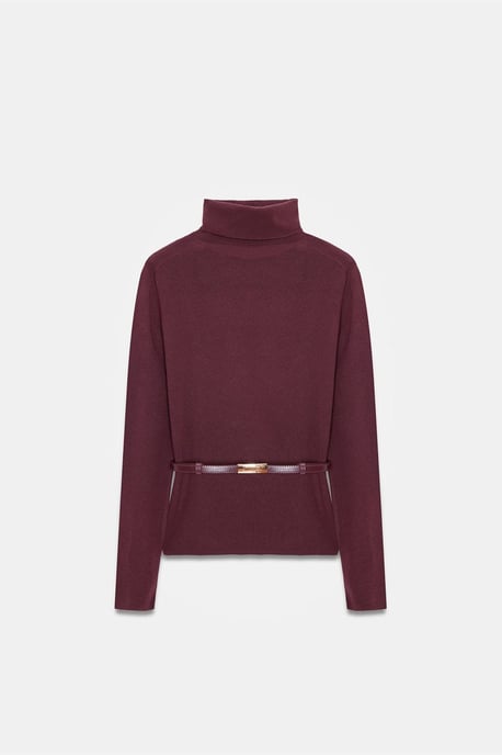 Damen Strickpullover mit Gürtel und Stehkragen - Image 5