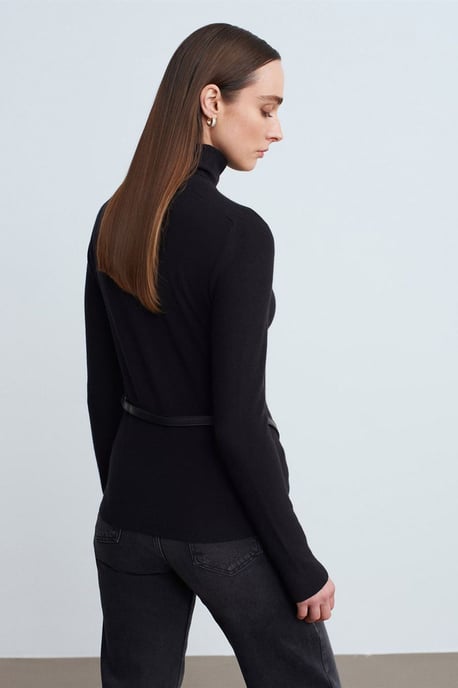 Damen Strickpullover mit Gürtel und Stehkragen - Image 2