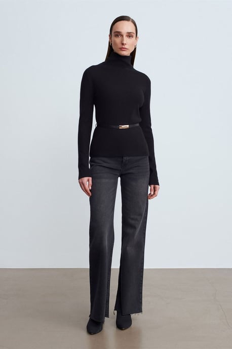 Damen Strickpullover mit Gürtel und Stehkragen - Image 3