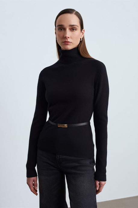 Damen Strickpullover mit Gürtel und Stehkragen - Image 4