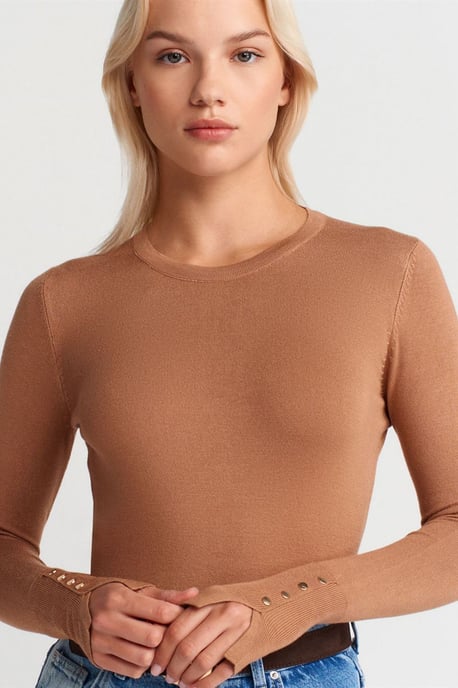 Rippstrick Rundhalsausschnitt Slim Fit Pullover - Image 3