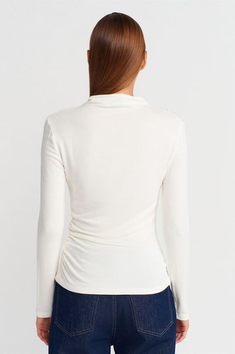 Rippstruktur Slim-Fit Halbstehkragenbluse - Image 2