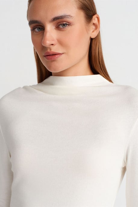 Rippstruktur Slim-Fit Halbstehkragenbluse - Image 3
