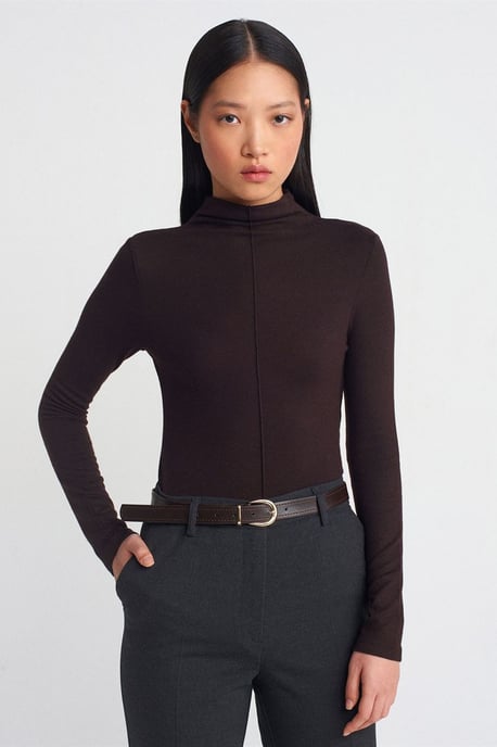 Rippstrick-Turtleneck Langarmbluse - Image 1