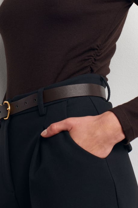 Rippstruktur Slim-Fit Halbstehkragenbluse - Image 4