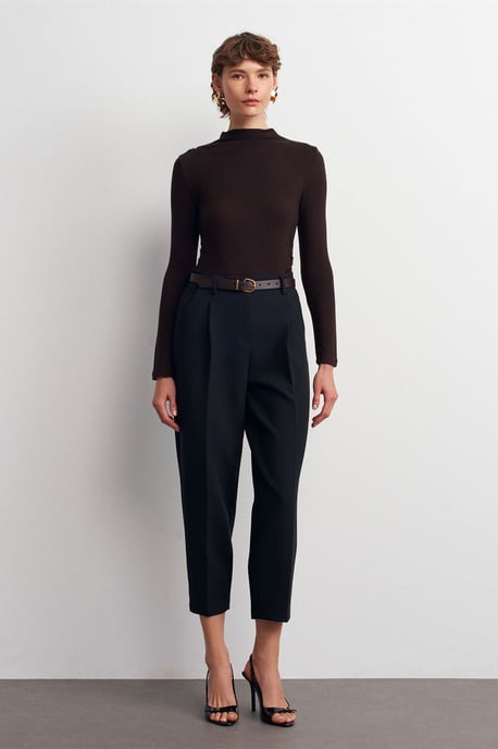 Rippstruktur Slim-Fit Halbstehkragenbluse - Image 5