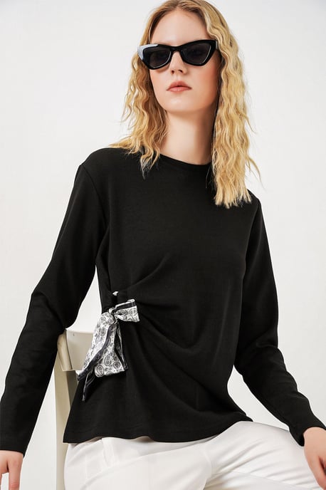 Damen Langarmshirt mit Rundhalsausschnitt und Bindedetail - Image 2