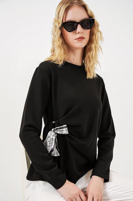 Damen Langarmshirt mit Rundhalsausschnitt und Bindedetail - Image 3