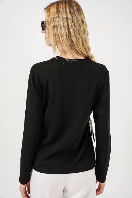 Damen Langarmshirt mit Rundhalsausschnitt und Bindedetail - Image 5