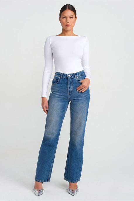 Damen Slim-Fit Boot-Ausschnitt Langarmbluse - Image 3