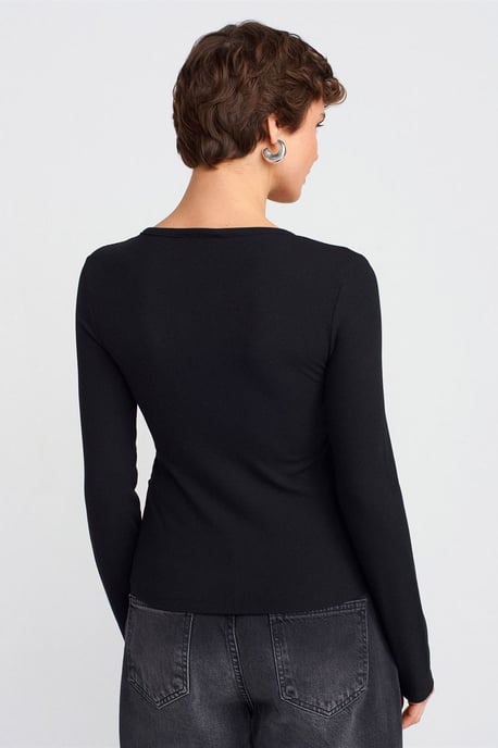 Slim Fit Rippstruktur Bluse mit Knopfleiste - Image 2