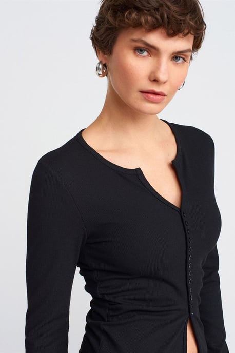 Slim Fit Rippstruktur Bluse mit Knopfleiste - Image 4