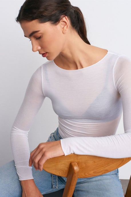 Schmale Passform Boot-Ausschnitt Langarm Strickbluse - Image 3