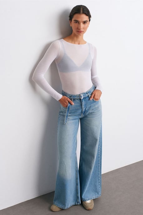 Schmale Passform Boot-Ausschnitt Langarm Strickbluse - Image 5