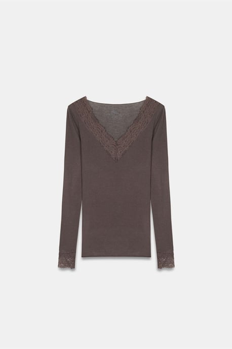 Schmal geschnittene V-Ausschnitt Spitze Bluse - Image 5