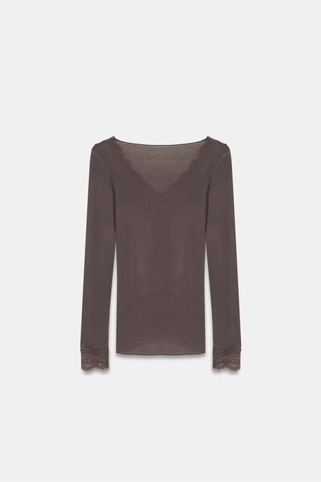 Schmal geschnittene V-Ausschnitt Spitze Bluse - Image 6