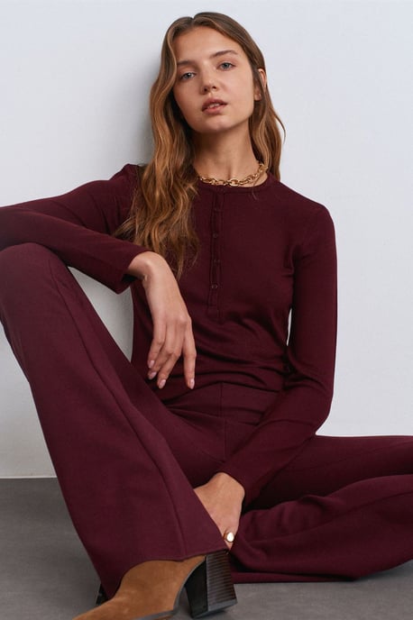 Slim Fit V-Ausschnitt Knöpfen Bluse - Image 5