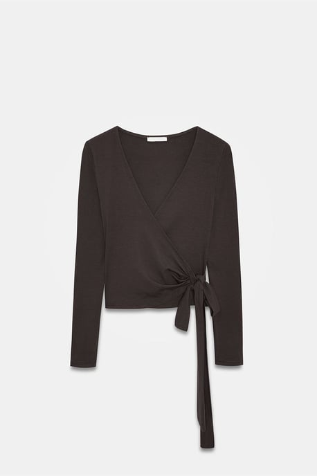 Damen Crop-Wrap-Bluse mit Bindeband - Image 5