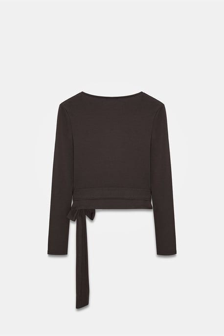 Damen Crop-Wrap-Bluse mit Bindeband - Image 6
