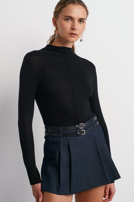 Rippstrick-Turtleneck Langarmbluse - Image 1