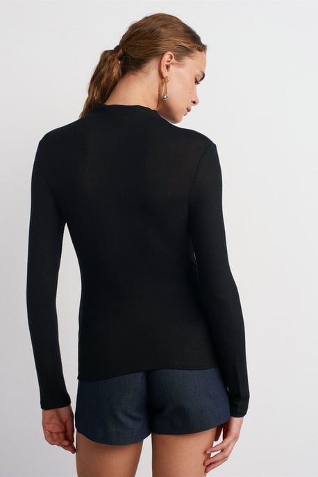 Rippstrick-Turtleneck Langarmbluse - Image 2