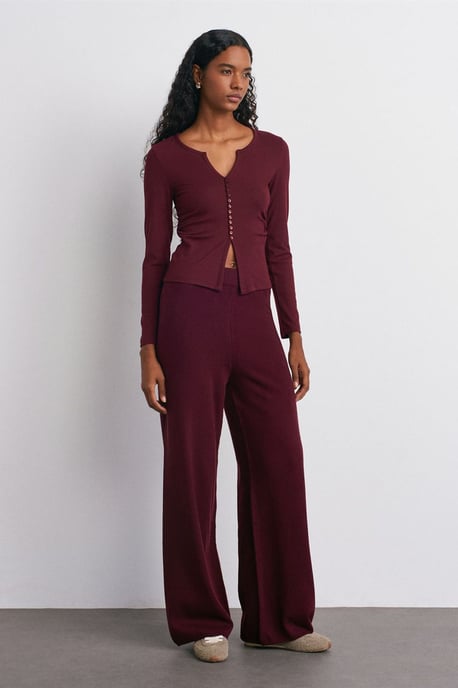 Slim Fit Rippstruktur Bluse mit Knopfleiste - Image 5