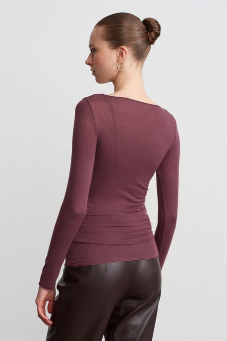 Schmale Passform Boot-Ausschnitt Langarm Strickbluse - Image 3