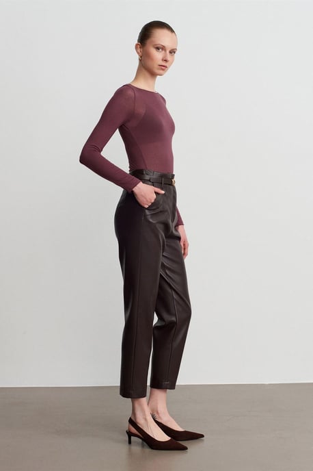 Schmale Passform Boot-Ausschnitt Langarm Strickbluse - Image 5